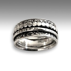 Silber Hochzeitsband, Spinning Ring, rustikale Ring, Stapeln Ringe, Silberring, Punkte Band, Mens Band, Meditation Ring - unser Geist R2189