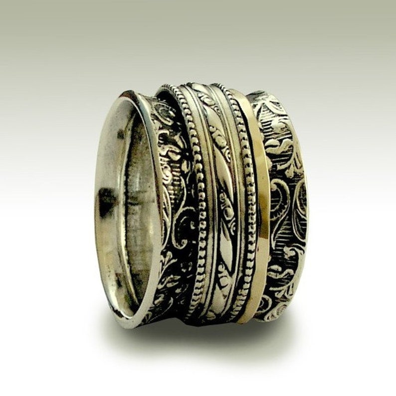 Spinner ring, Silver wedding ring, wedding band, silver gold ring, boho silver band, stacker ring, meditation ring - In my Heart R1209D
