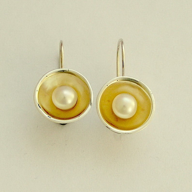 bridal earrings E2081G boho earrings elegant Serenity Pearl earrings Silver wedding earrings silver gold earrings two tone earrings