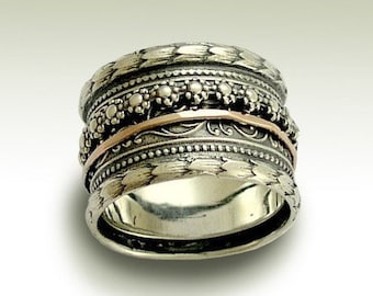 Sterling silver band, woodland ring, wedding band, silver gold ring, spinner ring, floral ring, botanical ring - It's okay to believe R1741A