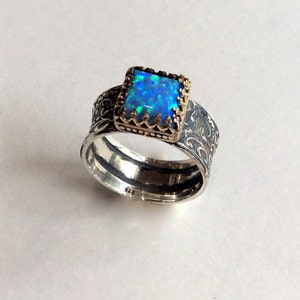 Sterling Silver Ring, Silver Leaves Ring, square opal Ring, Statement Ring, Cocktail Ring, Woodland opal Ring Love is everything R2127 image 3