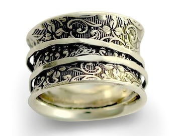 Bande de mariage en argent, bande d’argent, bague de filature, bague en filigrane d’argent, large bande d’argent, bague en argent oxydé - Un mode de vie 2. R1209AS