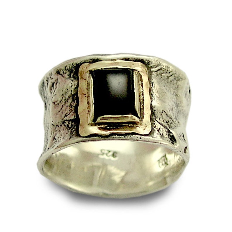 Garnet ring, Sterling silver ring, Mens ring, boho gemstone ring, silver gold ring, stone ring, wide band, gemstone band Real R1076C image 3