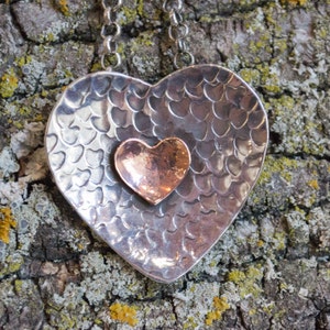Heart pendant, Valentines necklace, Mixed metals necklace, silver gold necklace, boho necklace, hammered necklace- Heartwarming N8940-1
