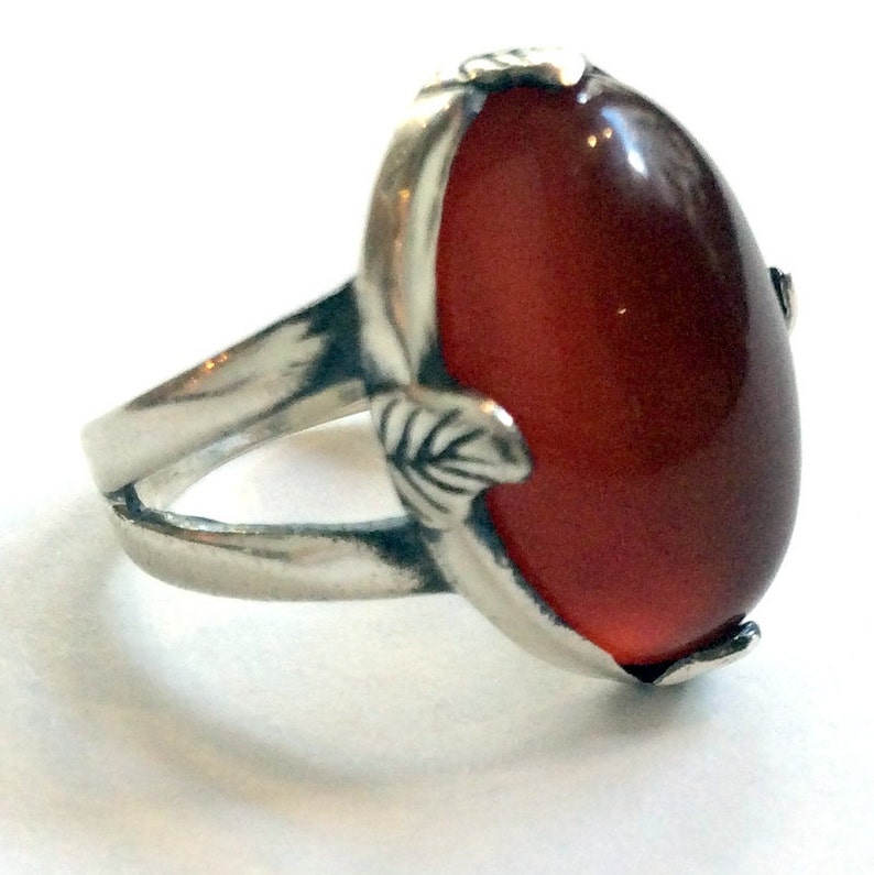 Carnelian ring Four leaves R2056 Gypsy Ring oval gemstone ring statement ring cocktail ring leaf prongs ring Sterling silver ring