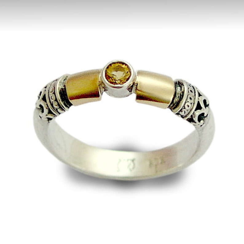 Hopeless romantic R0151 two tones ring Sterling gold engagement ring filigree ring Citrine ring birthstone ring alternative ring