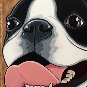 Original Boston Terrier and bird painting wood canvas acrylic paint dog portrait