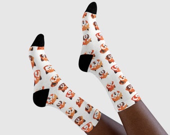 Adorable Red Panda Faces Crew Socks - Soft Polyester Blend