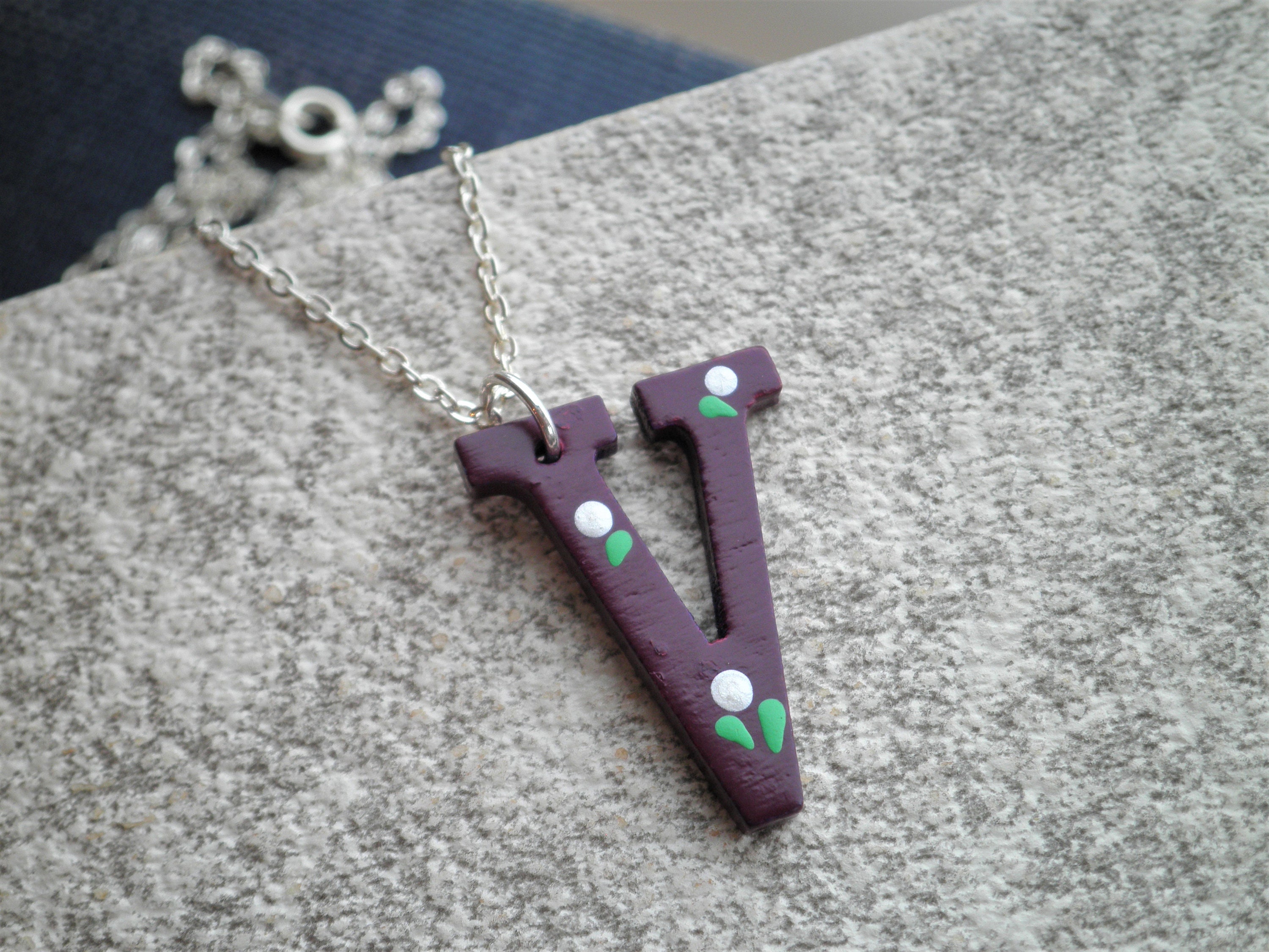 Letter V Initial Necklace Hand Painted Purple Wooden V -  Canada