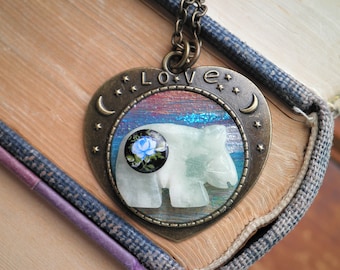 Polar Bear Stone Heart Necklace – Celestial Boho Animal Totem Pendant