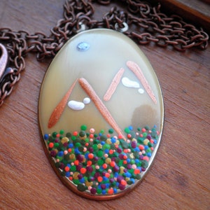 Mountains Necklace - Mountain Range Pendant - Hand Painted Pointillism / Tiny Art Bohemian Nature Scene Jewelry Gift - Wanderlust Necklace