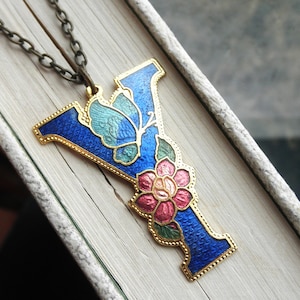 Collar Carta Y - Inicial Y Floral Cloisonne Colgante Vintage - Esmalte Azul Mariposa Jardín y Joyería Personalizada de Cadena Larga Regalo Ecológico