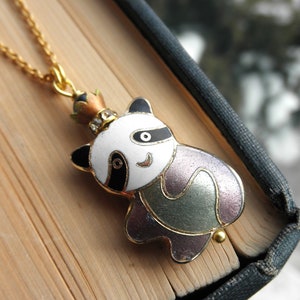 Panda Queen Charm Necklace - Vintage Cloisonne Everyday Panda Bear Pendant - Enamel Panda Bead + Crown - Animal Totem Boho Jewelry Eco Gift