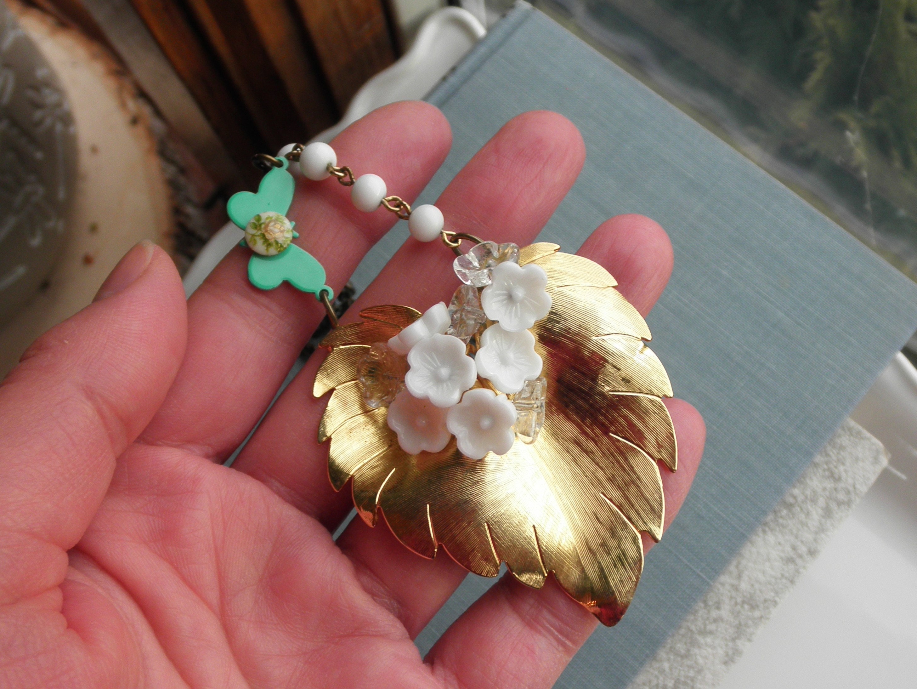 Antique Brass Floral Statement Necklace - Gold Tone Hibiscus Statement Necklace in Gold | Altar main image 4