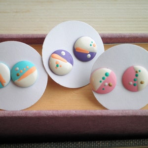 Enamel Stud Earrings, Modern Boho Hand Painted Stud Earrings, 80s Maximalist Revival Post Earrings, Outer Space Dot Art Earring Jewelry Gift