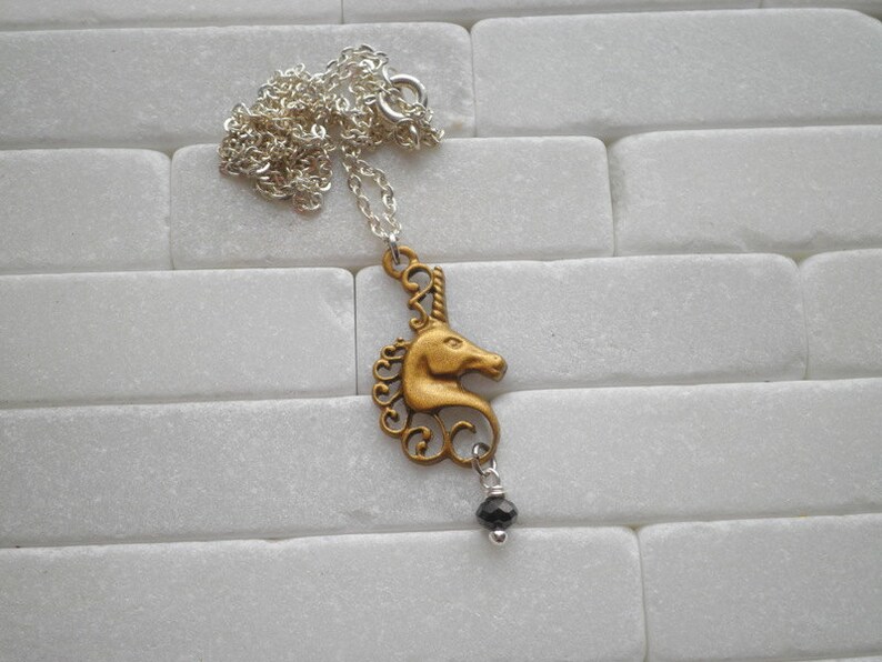 Unicorn Necklace Boho Unicorn Charm Necklace Mixed Metal Layering Jewelry Golden Unicorn Everyday Necklace Gift The Last Unicorn image 4