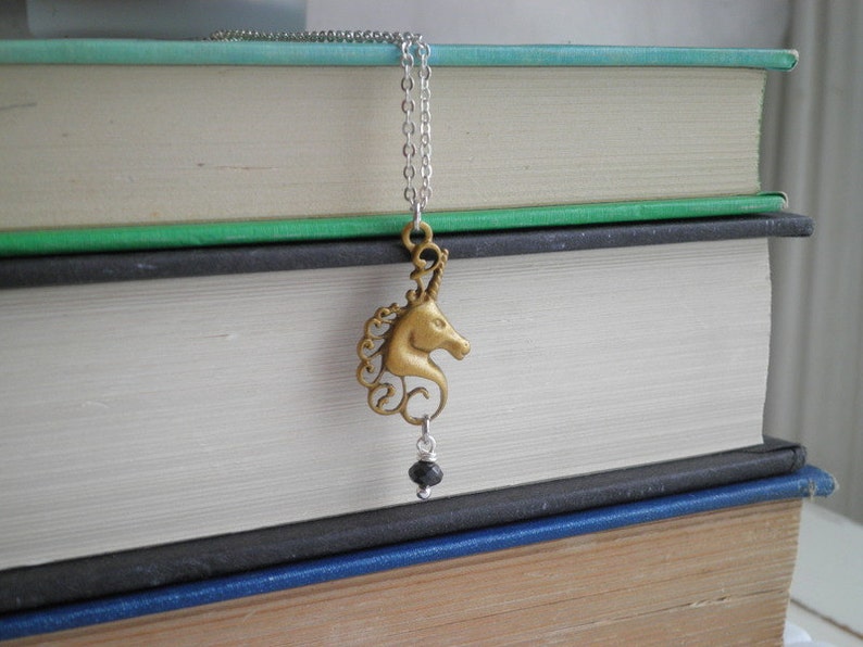 Unicorn Necklace Boho Unicorn Charm Necklace Mixed Metal Layering Jewelry Golden Unicorn Everyday Necklace Gift The Last Unicorn image 2