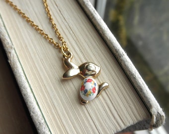 Vintage Bunny Charm Necklace - Brass Bunny Rabbit Everyday Necklace - Floral Woodland / Cottaegcore Animal Lovers Easter Jewelry Eco Gift