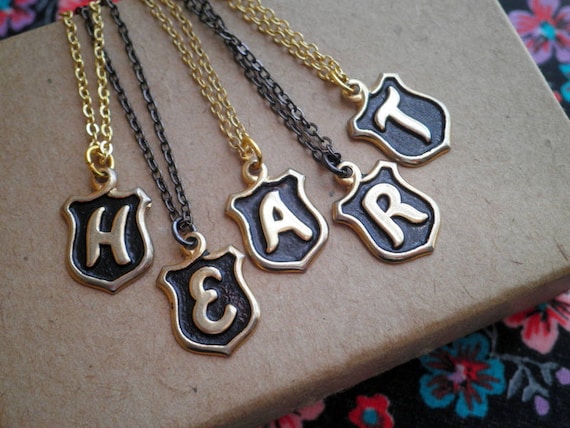Initial Necklace Brass Letter Charm 