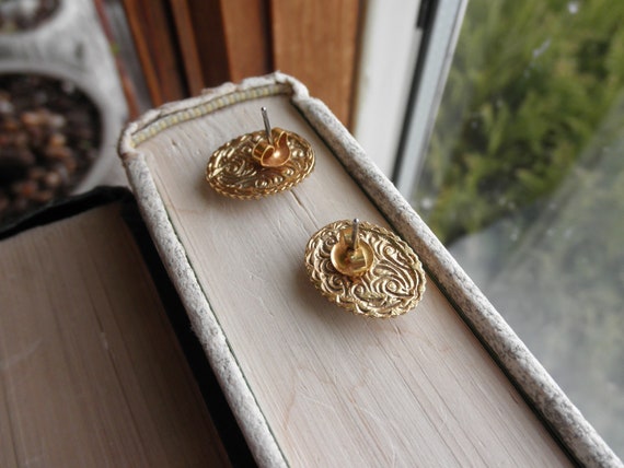 Rose Stud Earrings - Vintage Yellow Roses Stateme… - image 5