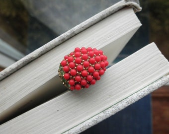 Vintage Orange Dots & Filigree Statement Ring - Mid Century Era Clip-on Earring Upcycled Cocktail Ring - Polka Dot Ring / Jewelry Eco Gift