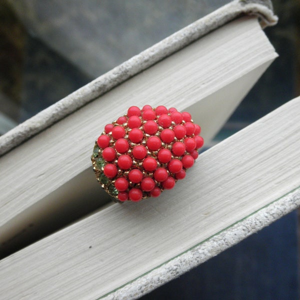 Vintage Orange Dots & Filigree Statement Ring - Mid Century Era Clip-on Earring Upcycled Cocktail Ring - Polka Dot Ring / Jewelry Eco Gift