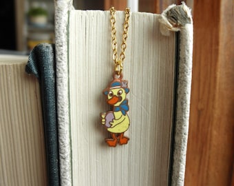 Vintage Easter Duck Charm Necklace - Yellow Enamel Duck in Bonnet & Bow Holding Easter Egg -  Everyday Charm Necklace Retro Jewelry Eco Gift