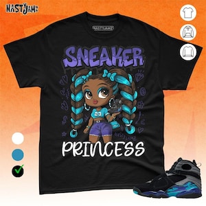 AJ 8 Aqua Sneaker Princess Blu Nero Unisex T-shirt Match Sneaker - Bella Canvas Shirt