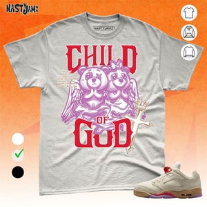 AJ 5 Low Peanut Butter Jelly Child Of God BER Natural Red Purple Unisex Shirt Match Sneaker, Bella Canvas Shirt