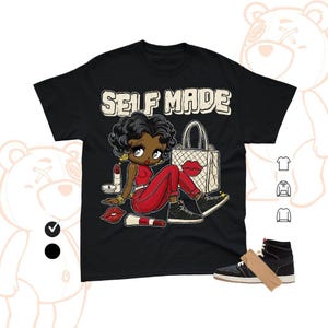 Camiseta AJ 1 Retro High OG Flight Club Sneaker Girl Selfmade Streetwear Graphic Tee, Camiseta casual unisex, Camiseta a juego con zapatillas, Bella Canvas