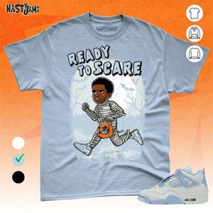 AJ 4 Forget Me Not Ready To Scare Blue White Unisex T-Shirt, Sweatshirt, Hoodie, Bella Canvas Shirt Halloween