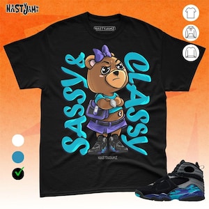 Camicia unisex AJ 8 Aqua Sassy Classy Blu Nero con sneaker abbinata - Camicia in tela Bella