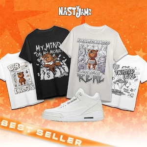 Camiseta unisex AJ 3 Pure Money gris vintage blanca, zapatilla deportiva, colección de camisetas Jordan, camiseta gráfica - Bella Canvas Shirt