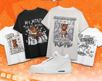 AJ 3 Pure Money Grey Vintage White Unisex Shirt Match Sneaker, Jordan Tee Collection, Graphic Tee- Bella Canvas Shirt