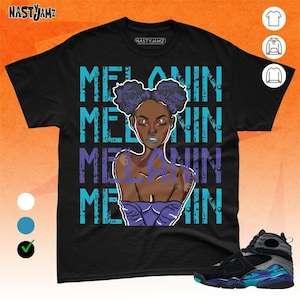 AJ 8 Aqua Melanin Girl Blue Black Unisex Shirt Match Sneaker - Bella Canvas Shirt