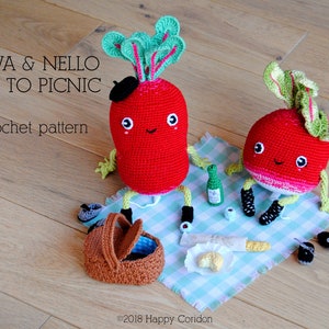 CROCHET PATTERN Rava & Nello go to picnic radish amigurumi image 1