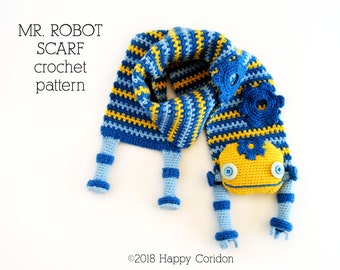 CROCHET PATTERN - scarf Mr. Robot - sizes toddlers/children/adults