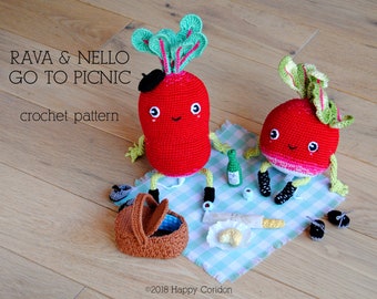 CROCHET PATTERN - Rava & Nello go to picnic - radish amigurumi