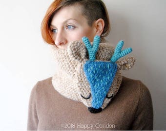 CROCHET PATTERN - Sleepy deer neck warmer - toddlers, 5/10 years, teen/adult sizes