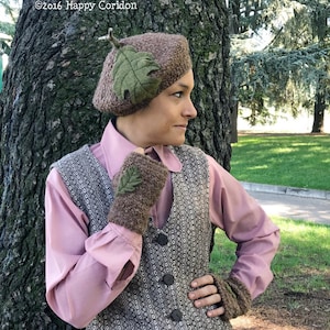 CROCHET PATTERN - Acorn Beret & Handwarmers
