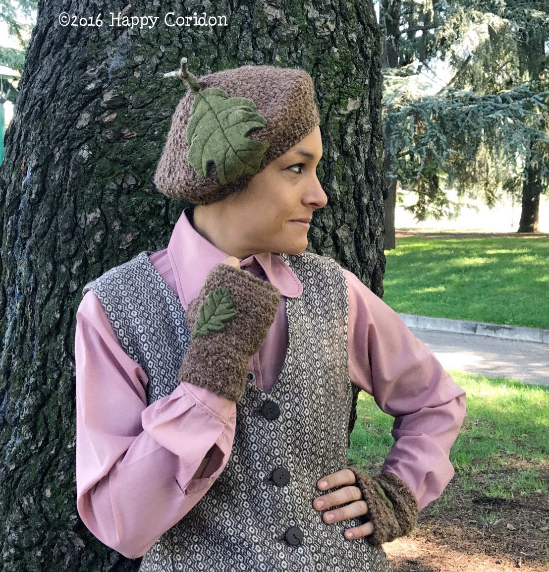 Crochet Pattern Acorn Beret & Handwarmers