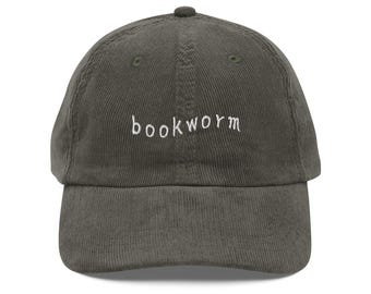 Bookworm embroidered Vintage corduroy cap reading club Librarian gift for bibliophile Teacher Appreciation Book Lover Bookish Gifts