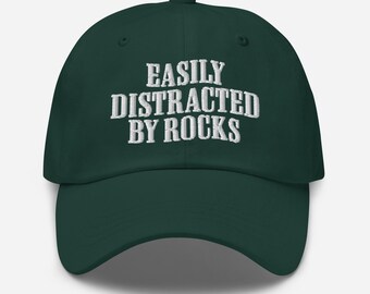 Easily Distracted By Rocks Hat Geologist Hat Gift Embroidery baseball Cap hat Geology Gifts hat Geology Student rock lover mountaineering