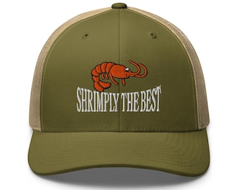 Shrimply The Best Funny Shrimp Cap embroidery Trucker Cap Prawn Ocean Fishing cap Seafood Lobster Nautical top Shrimp Lover Gift Dad Gift