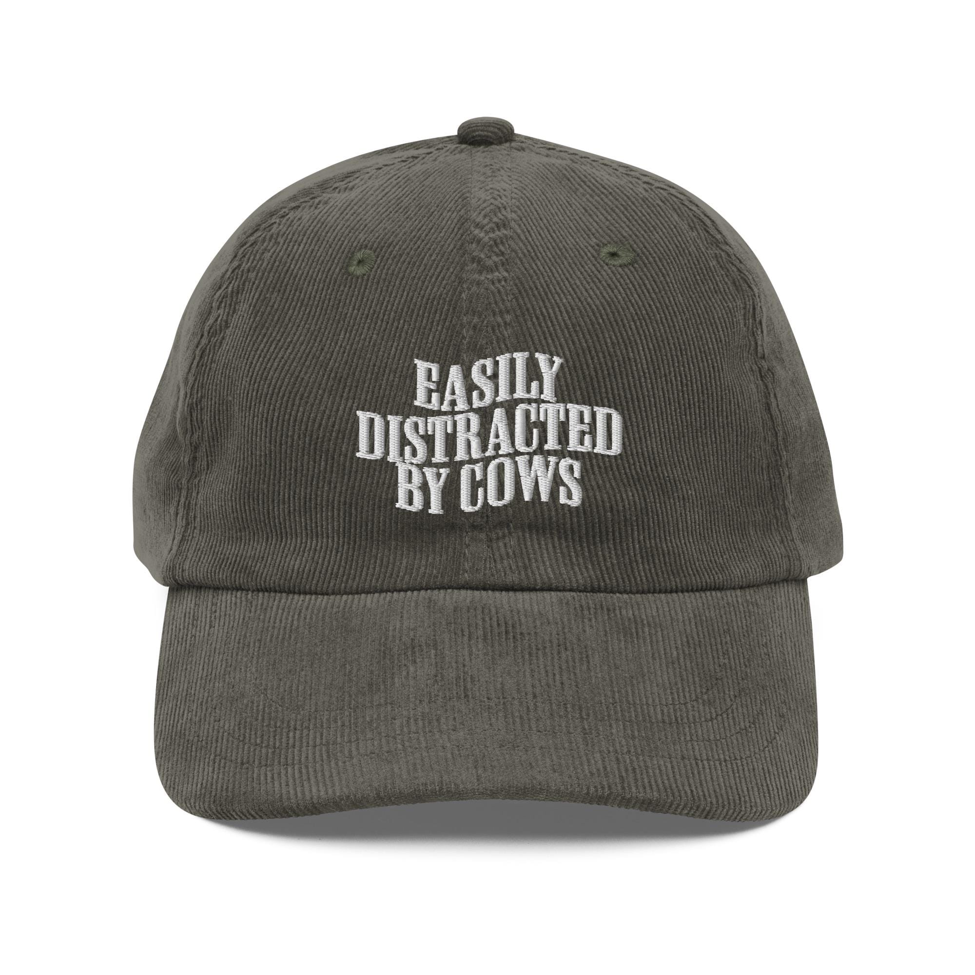 Easily Distracted by Cows Hat Cow Lover Gift Embroidery Vintage corduroy Cap Funny Hat Farm Love cowboy hat cowgirl country side gift idea