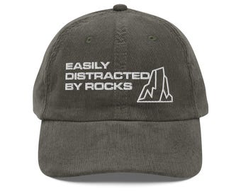 Easily Distracted By Rocks Hat Embroidery Vintage corduroy cap Geology Hat Gifts Geologist Student Geology Student Gifts CHRISTMAS gift for