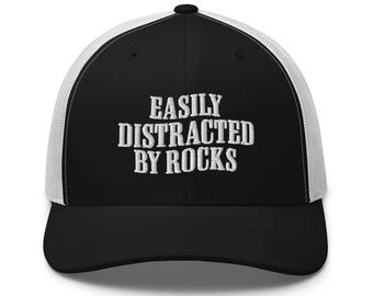 Easily Distracted By Rocks Hat Geologist Hat Gift Embroidery Trucker Cap hat Geology Gifts hat Geology Student rock lover mountaineering cap