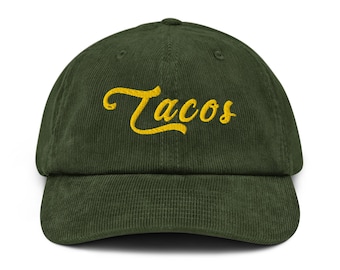 Tacos Hat Taco Foodie Gift embroidery Vintage Corduroy Strapback Hat Mens Womens Hat food lover Baseball Cap Kitchen chef hat gift for her