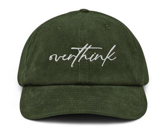 Gorra bordada de pana con texto "Overthink", camiseta con texto "Overthinking", gorra humorística para adultos, gorra de salud mental, gorra divertida para mujeres y hombres.