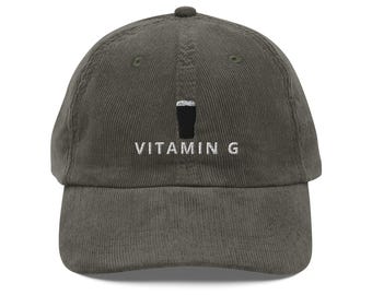 VITAMIN G embroidery Vintage corduroy cap hat Guinness Pint cap beer lover hat Ireland Hat funny drunkard dad gift beer pint hat wine lover